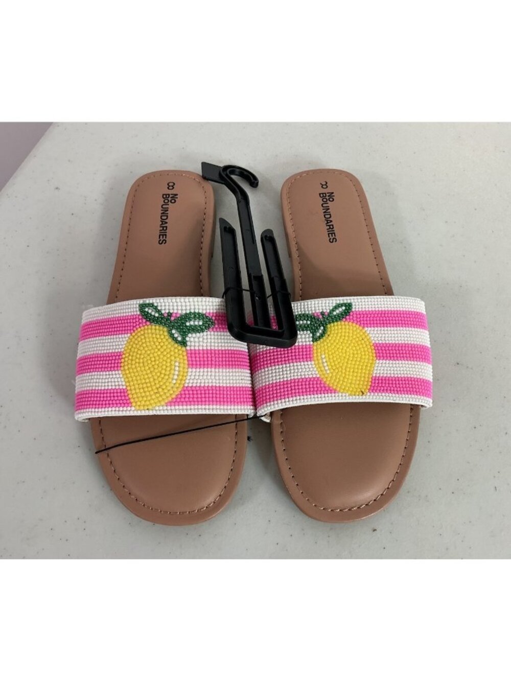 Preppy Lemon Beaded Sandals Resort Slides Womens 8 New